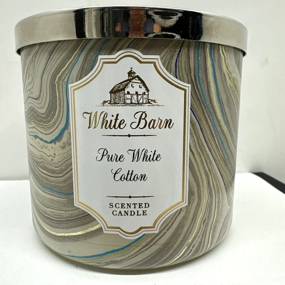 White Barn PURE WHITE COTTON 3 Wick Scented Candle 14.5oz Bath & Body Works USED - Picture 1 of 6